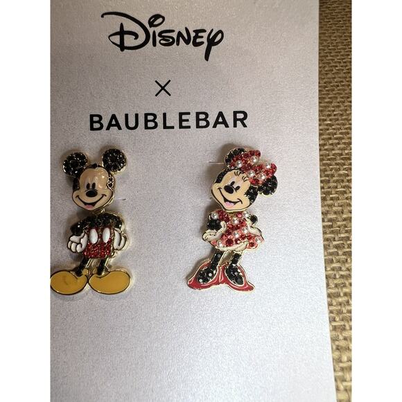 Disney x Baublebar Mickey & Minnie Pearl and Rhinestone Dangle Earrings NEW - Picture 2 of 5